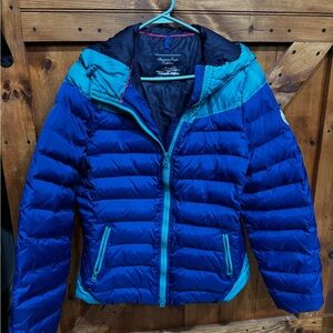 American Eagle Outfitters Navy Jacket with Light Teal Trim